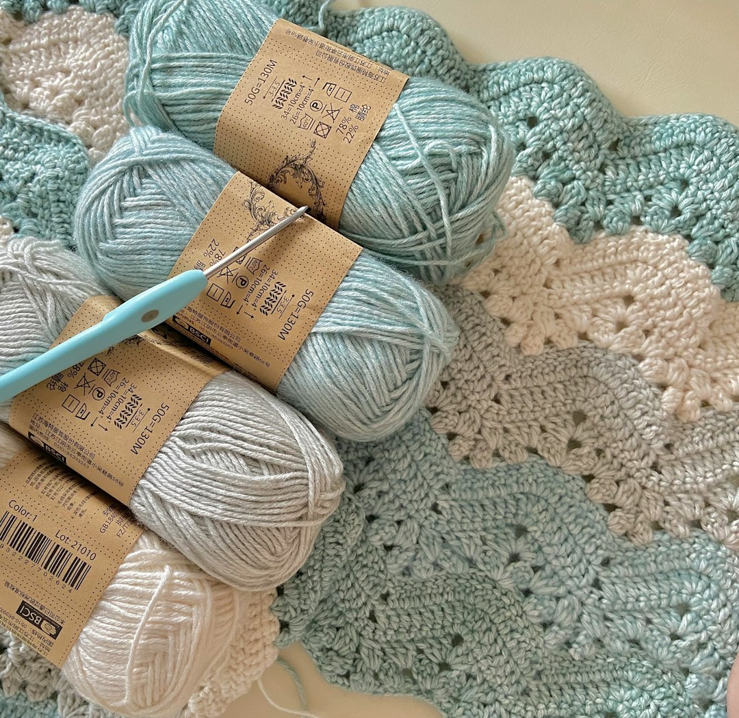 Yarn and crochet hook for an easy crochet bandana pattern